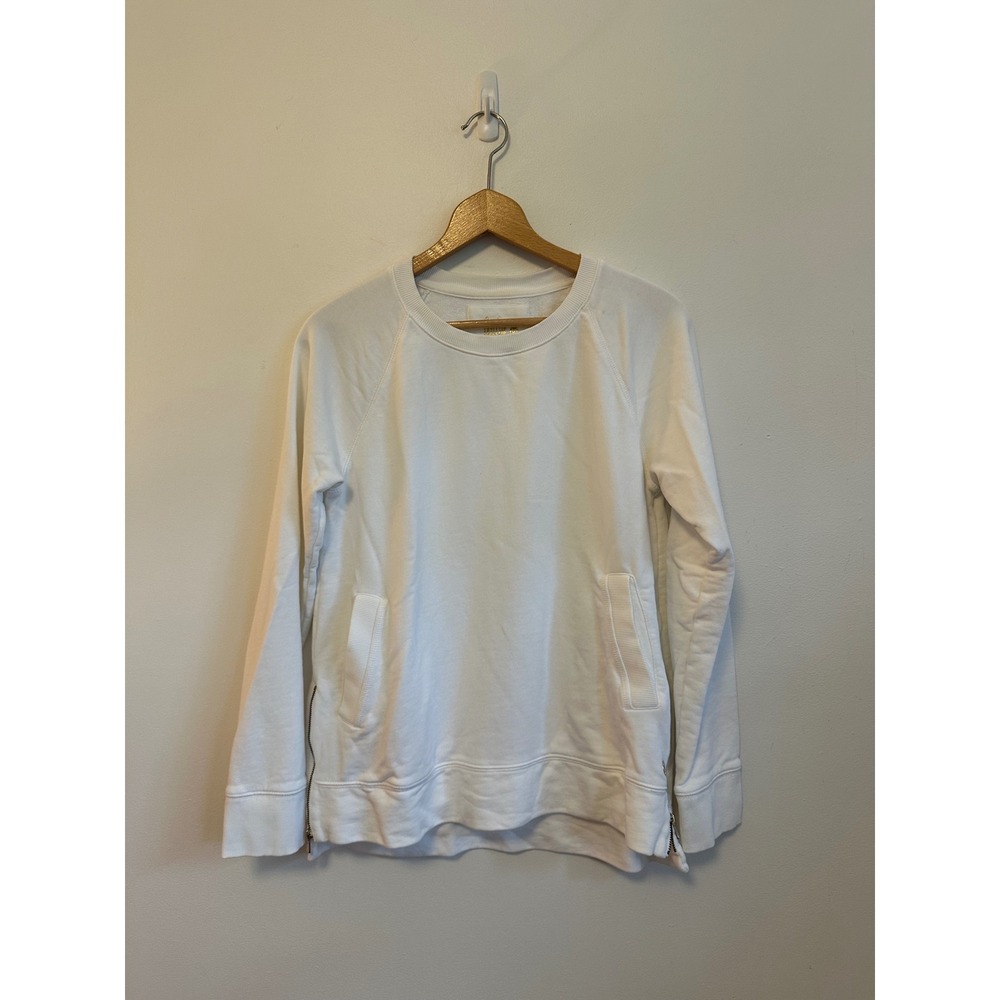 Lilly Pulitzer Luxletic White Cotton French Terry Side Zip Sweatshirt | Small